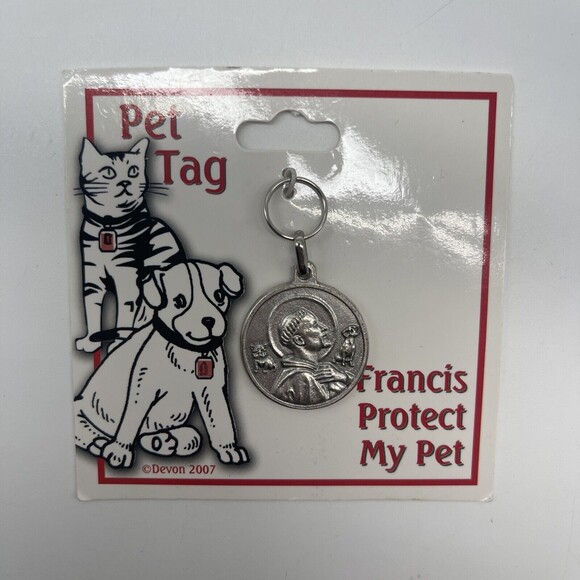 Devon Pet Tag St Francis Protect My Pet Round 1” New On Card - Picture 1 of 5
